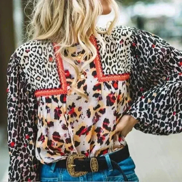 Anthropologie Bl-nk Joelle Leopard Peasant Blouse Size XS NWT - Picture 15 of 15